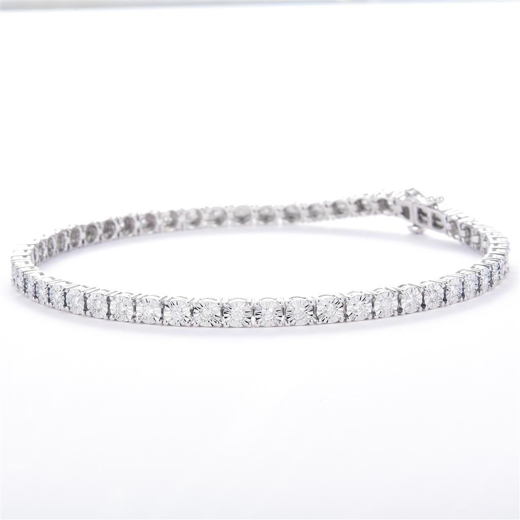 0.93 Ct. Diamond 10 Kt Gold (White). Tennis with Illusion Setting Bracelet. (Unisex). 7 in Long. 3.7 mm Wide