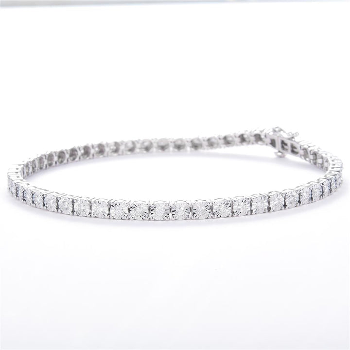 1.11 Ct. Diamond 10 Kt Gold (White). Tennis with Illusion Setting Bracelet. (Unisex). 8 in Long. 3.7 mm Wide