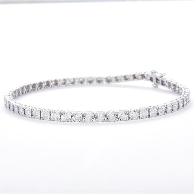 1.11 Ct. Diamond 10 Kt Gold (White). Tennis with Illusion Setting Bracelet. (Unisex). 8 in Long. 3.7 mm Wide