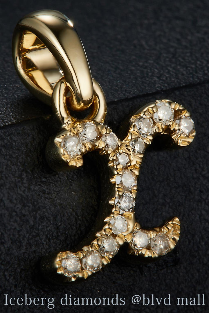 0.08 Ct. Diamond 10 Kt Gold (Yellow). Initial Letter/Alphabet "X" Pendant. (Women).