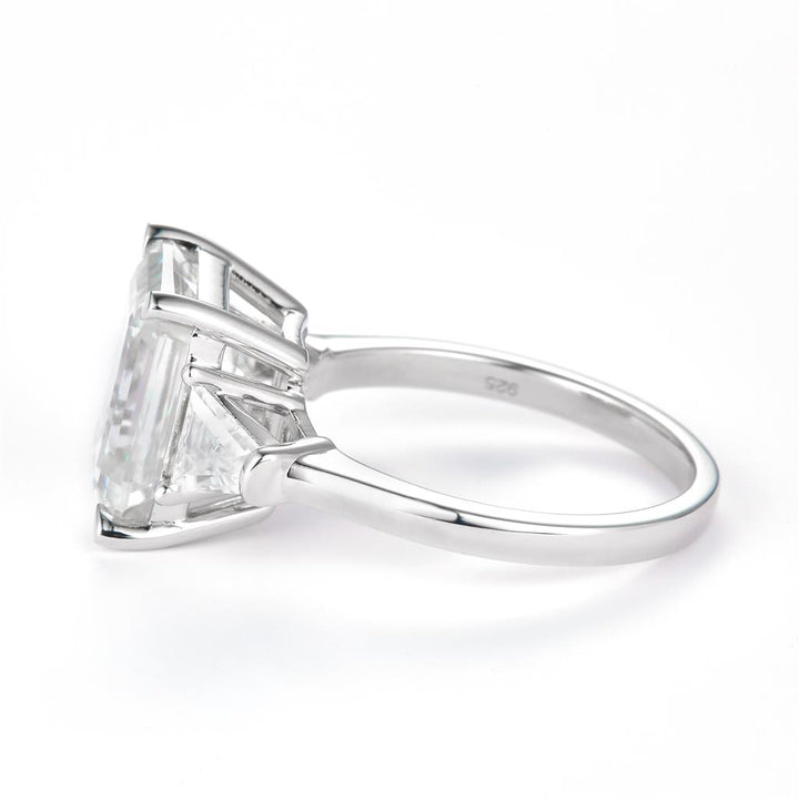 5.855 Ct. Moissanite Sterling Silver (White). Solitaire with Emerald Cut Center Stone Ring. (Women). Size 7.5