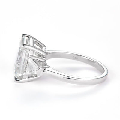 5.855 Ct. Moissanite Sterling Silver (White). Solitaire with Emerald Cut Center Stone Ring. (Women). Size 7.5