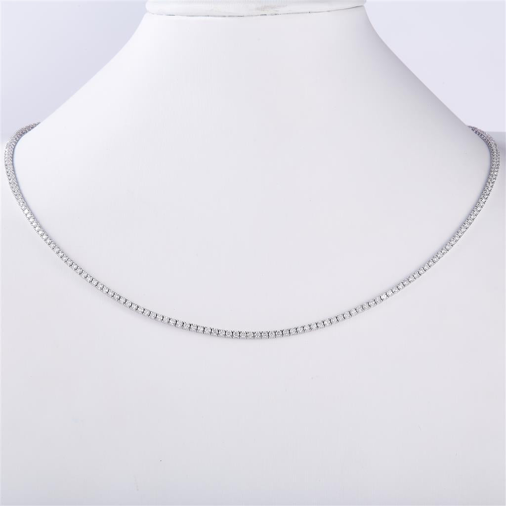 3.831 Ct. Diamond 14 Kt Gold (White). Tennis Chain. (Unisex). 17 in Long. 1.6 mm Wide