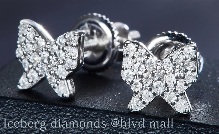 0.094 Ct. Diamond 14 Kt Gold (White). Butterfly Studs Earrings. (Unisex).