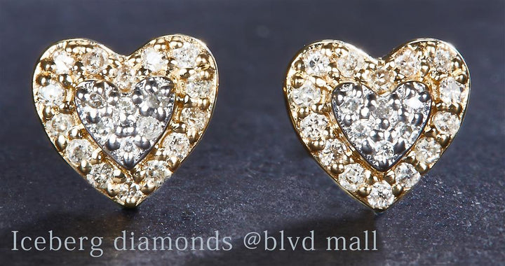 0.104 Ct. Diamond 14 Kt Gold (Yellow). Heart Studs Earrings. (Unisex).