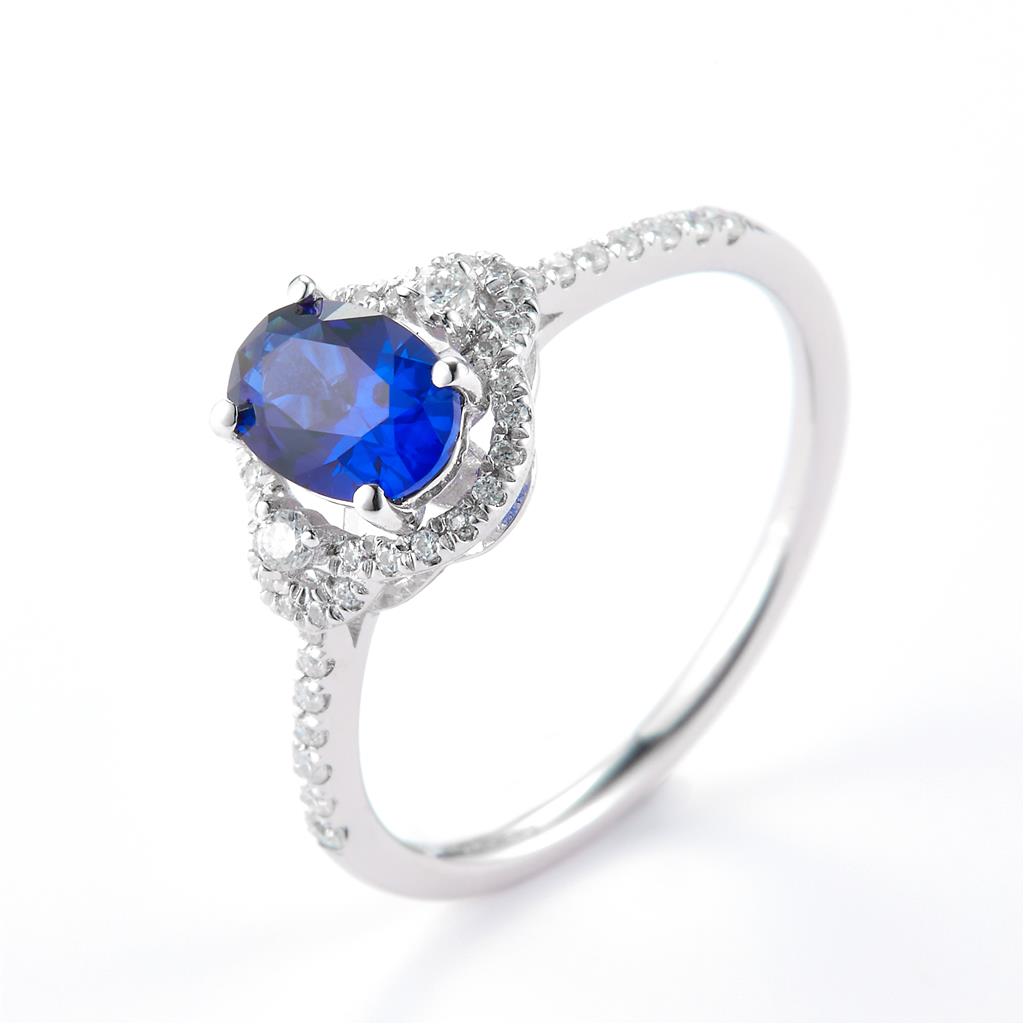 0.958 Ct. Moissanite Sterling Silver (White). Simulant Blue Sapphire Ring. (Women). Size 7.5