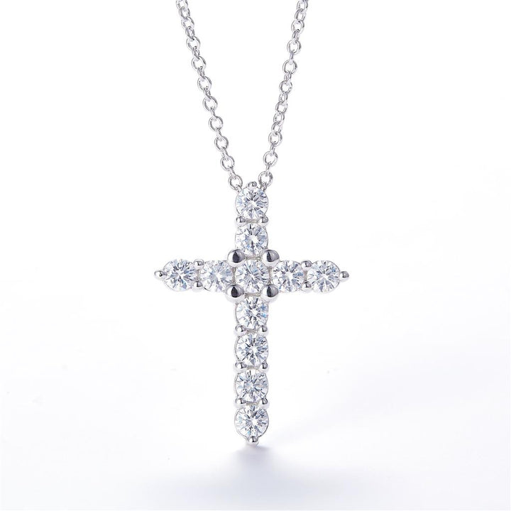 0.91 Ct. Moissanite Sterling Silver (White). Cross Pendant. (Women).
