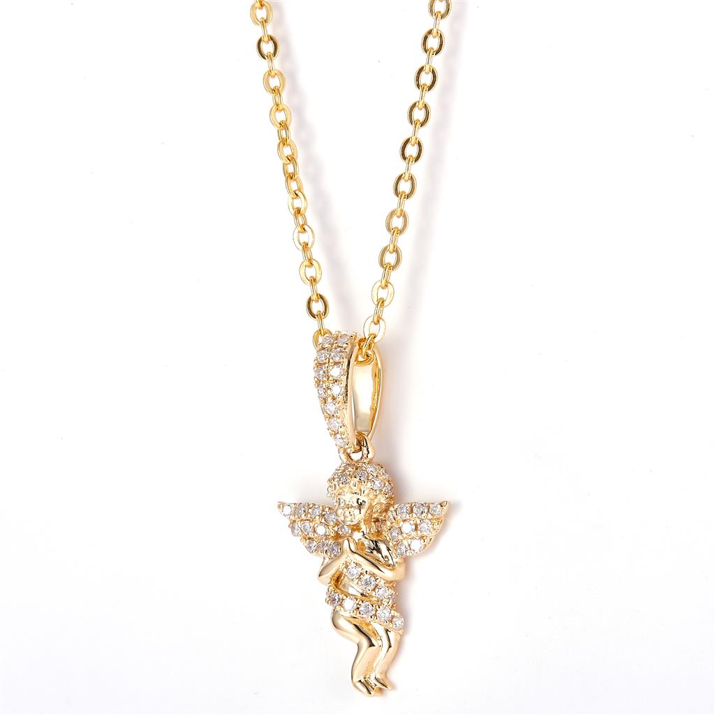 0.157 Ct. Diamond 14 Kt Gold (Yellow). Angel (No chain included) Pendant. (Unisex).
