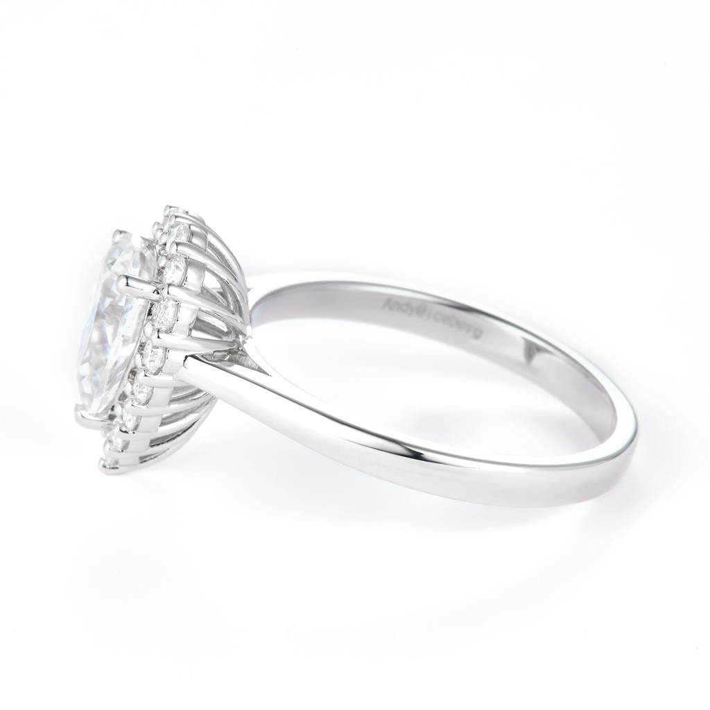 1.7 Ct. Moissanite Sterling Silver (White). Halo Design Solitaire with Pear Cut Center Stone Ring. (Women). Size 7.5