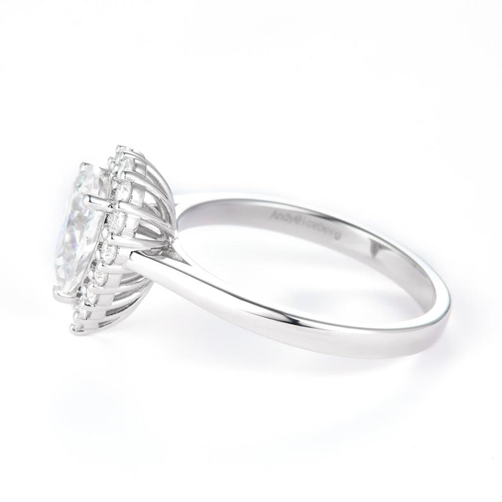 1.7 Ct. Moissanite Sterling Silver (White). Halo Design Solitaire with Pear Cut Center Stone Ring. (Women). Size 7.5