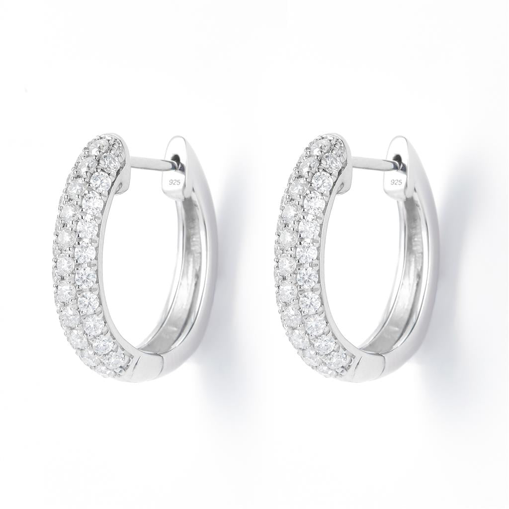 0.79 Ct. Moissanite Sterling Silver (White). Hoop with Snap Fastening Earrings. (Women).