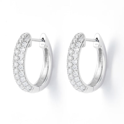 0.79 Ct. Moissanite Sterling Silver (White). Hoop with Snap Fastening Earrings. (Women).