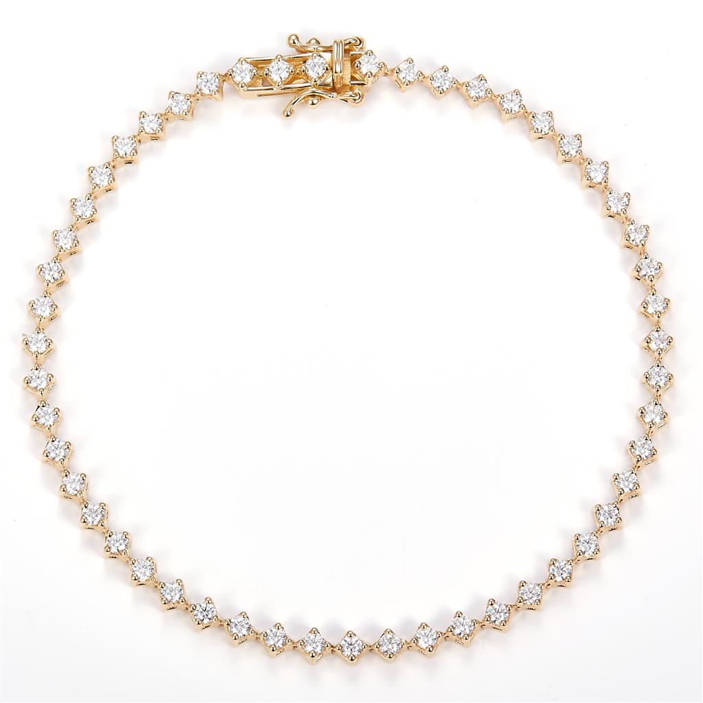 1.66 Ct. Moissanite 14 Kt Gold (Yellow). Tennis Diamond Shape-Style Bracelet. (Women). 7 in Long. 3 mm Wide