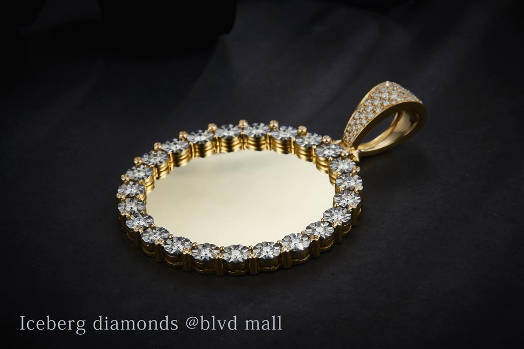 1.4 Ct. Diamond 14 Kt Gold (Yellow). Picture Pendant with Diamond Bezel Illusion Pendant. (Unisex).