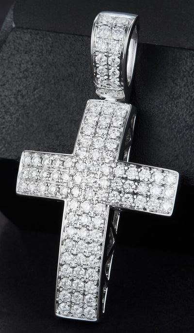 0.938 Ct. Diamond 14 Kt Gold (White). Cross Pendant. (Unisex).