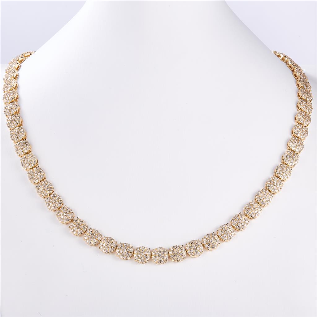 12.52 Ct. Diamond 10 Kt Gold (Yellow). Tennis Necklace Flower Style Chain. (Unisex). 22 in Long. 7.5 mm Wide