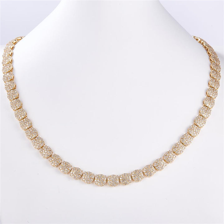 12.52 Ct. Diamond 10 Kt Gold (Yellow). Tennis Necklace Flower Style Chain. (Unisex). 22 in Long. 7.5 mm Wide