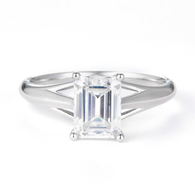 1.602 Ct. Moissanite Sterling Silver (White). Solitaire with Emerald Cut Center Stone Ring. (Women). Size 7.5