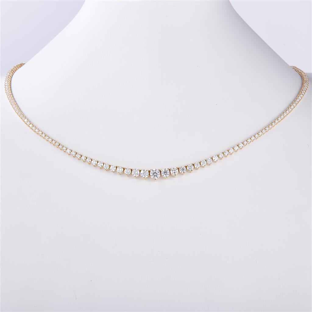 5.13 Ct. Moissanite 14 Kt Gold (Yellow). Graduated Tennis Chain. (Women). 17 in Long. 5 mm Wide