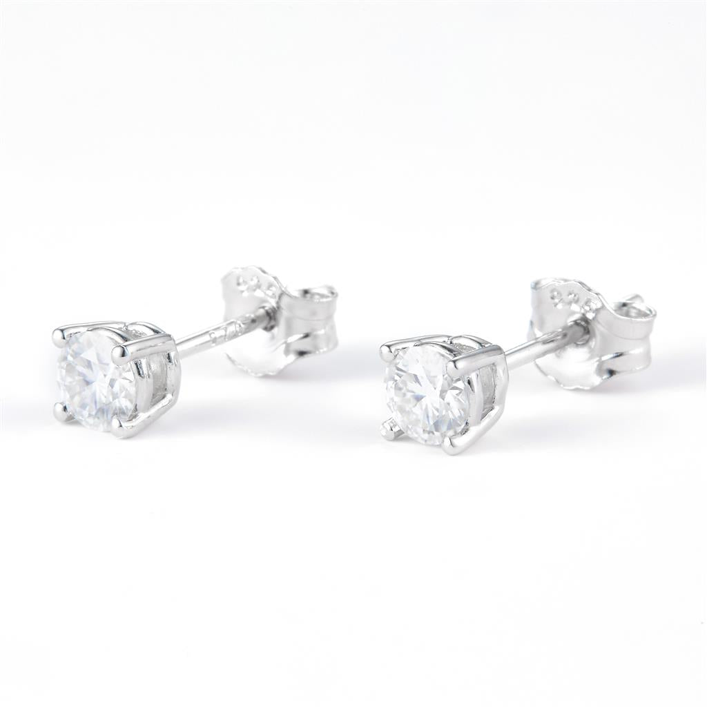 0.6 Ct. Moissanite Sterling Silver (White). Solitaire Stud Earrings. (Women).