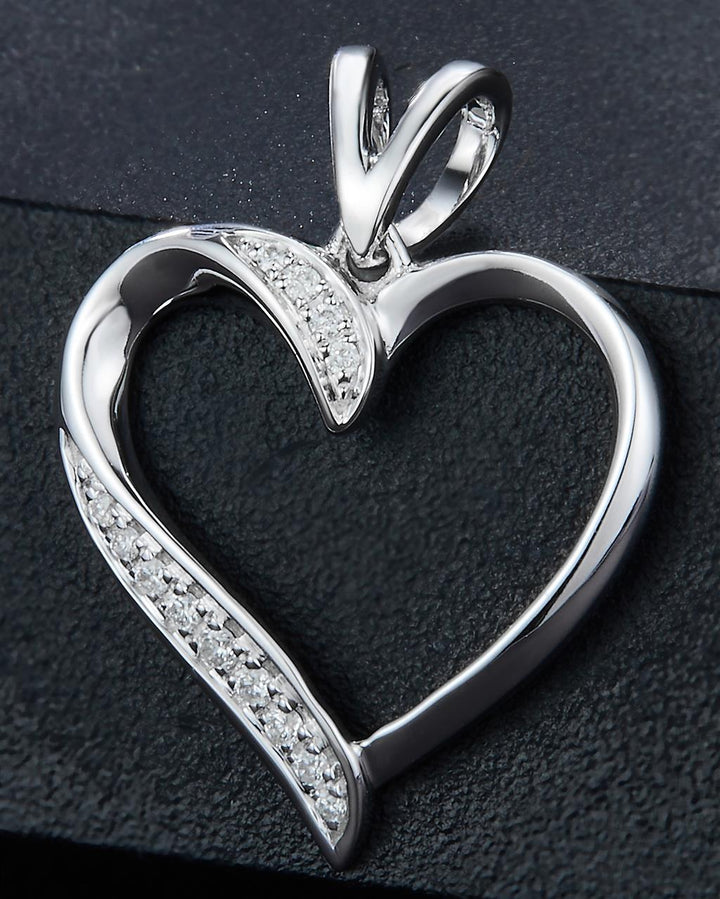 0.05 Ct. Diamond 10 Kt Gold (White). Heart Pendant. (Women).