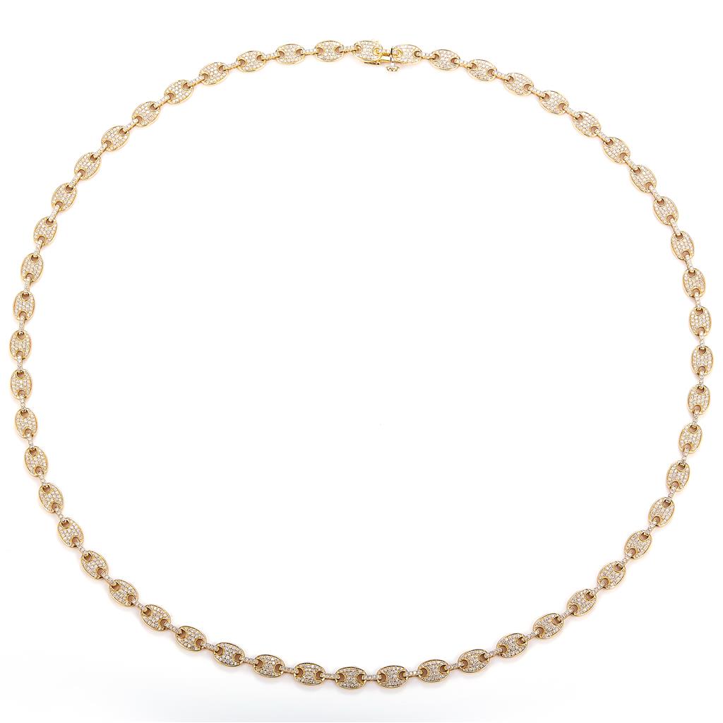 3.76 Ct. Diamond 10 Kt Gold (Yellow). Puffed-Gucci Necklace Chain. (Unisex). 22 in Long. 6 mm Wide