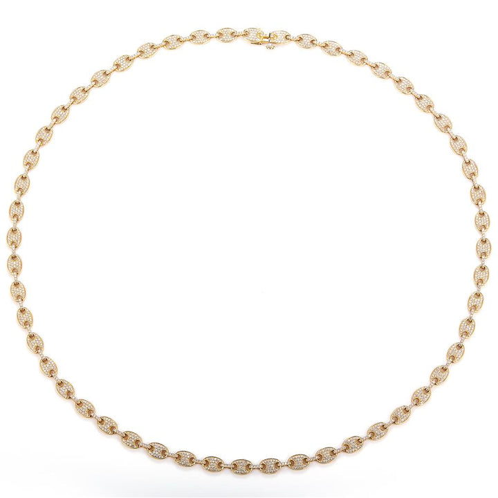 3.76 Ct. Diamond 10 Kt Gold (Yellow). Puffed-Gucci Necklace Chain. (Unisex). 22 in Long. 6 mm Wide
