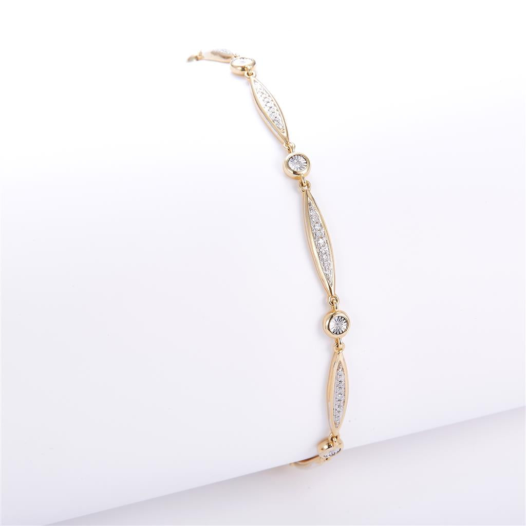 0.2 Ct. Diamond 10 Kt Gold (Yellow). Designer Bracelet. (Women). 8 in Long. 4.3 mm Wide