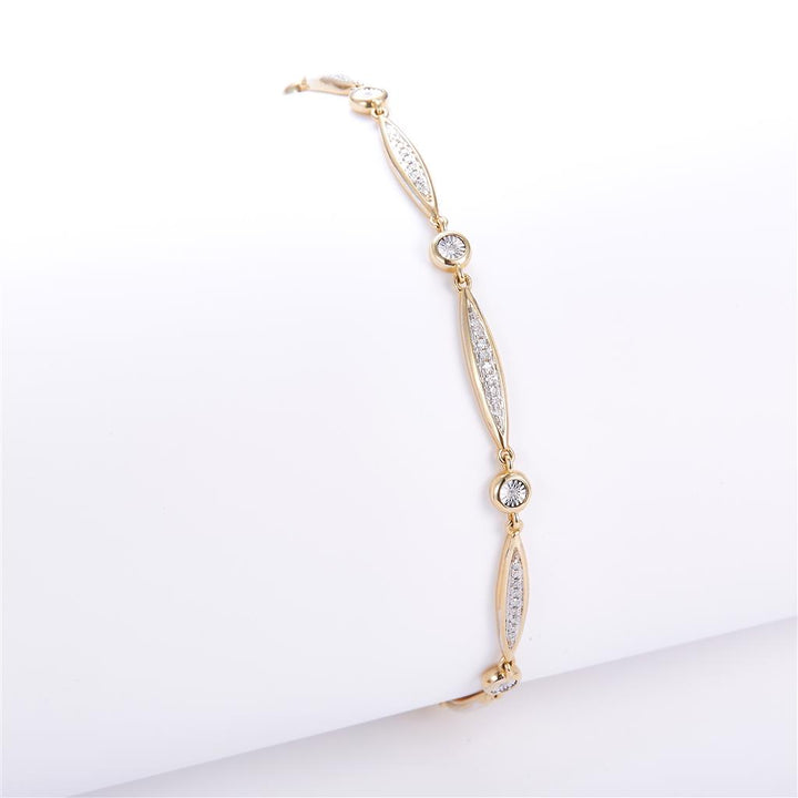 0.2 Ct. Diamond 10 Kt Gold (Yellow). Designer Bracelet. (Women). 8 in Long. 4.3 mm Wide