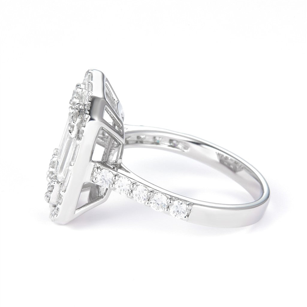 2.239 Ct. Moissanite 14 Kt Gold (White). with Baguettes Ring. (Women). Size 7.5