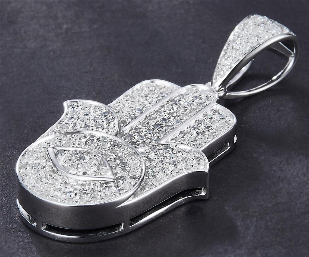 0.833 Ct. Diamond 10 Kt Gold (White). Khamsa Pendant. (Unisex).