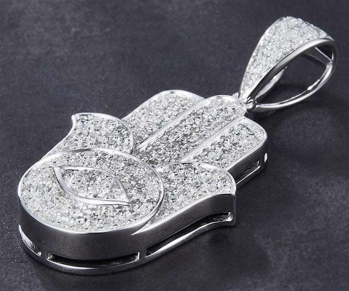 0.833 Ct. Diamond 10 Kt Gold (White). Khamsa Pendant. (Unisex).