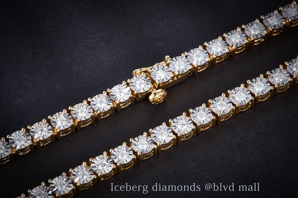 2.86 Ct. Diamond 10 Kt Gold (Yellow). Tennis with Illusion Setting Chain. (Unisex). 22 in Long. 3.7 mm Wide