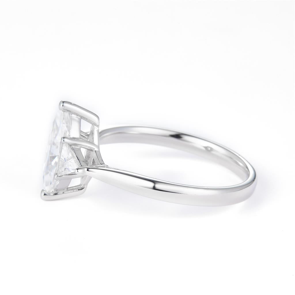 1.32 Ct. Moissanite Sterling Silver (White). 3-Stone Style with Marquise Cut Center & Trilliant Cut Side Stones Ring. (Women). Size 7.5