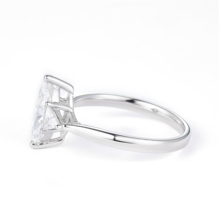 1.32 Ct. Moissanite Sterling Silver (White). 3-Stone Style with Marquise Cut Center & Trilliant Cut Side Stones Ring. (Women). Size 7.5