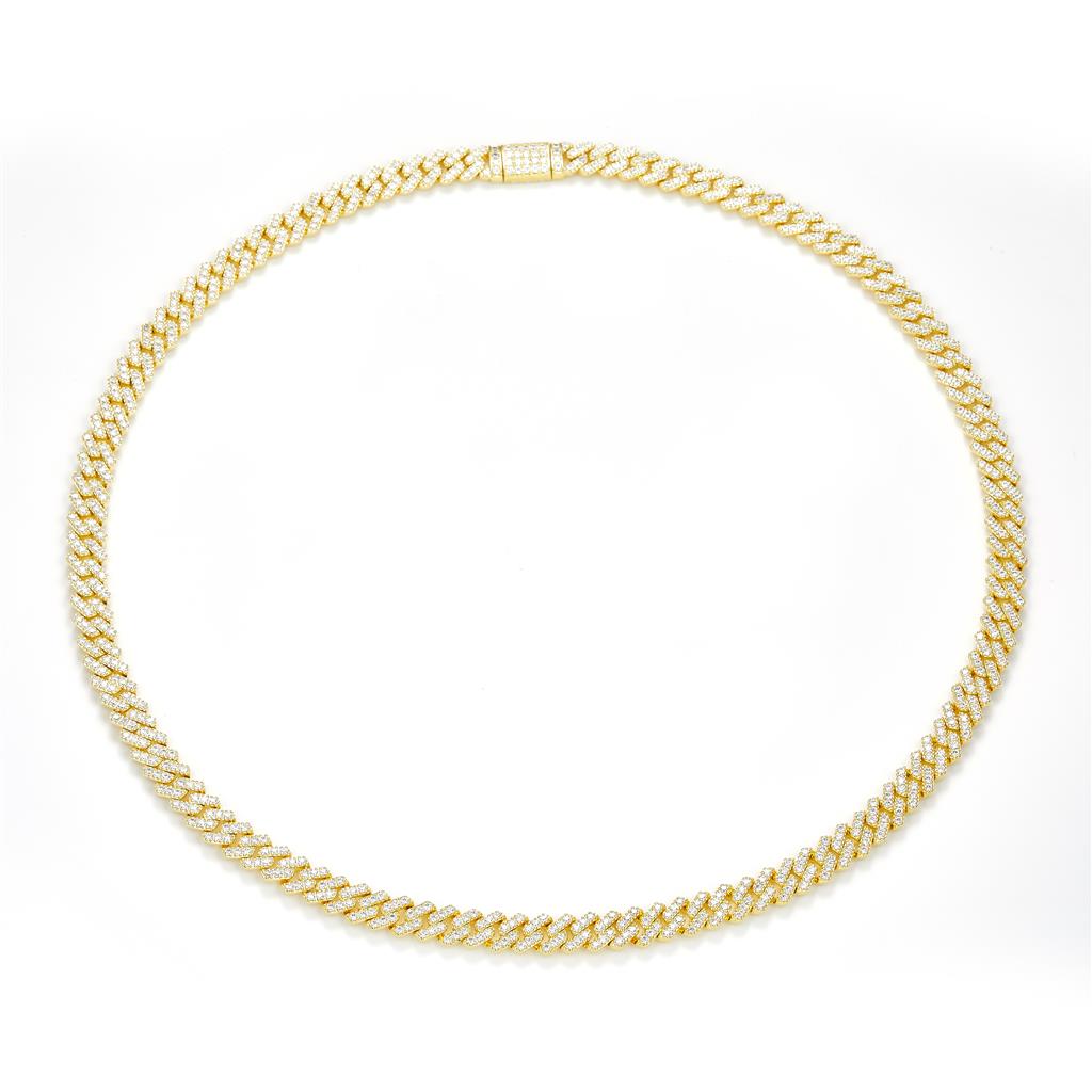 14.762 Ct. Diamond 10 Kt Gold (Yellow). Square Cuban Link Chain. (Unisex). 24 in Long. 8 mm Wide
