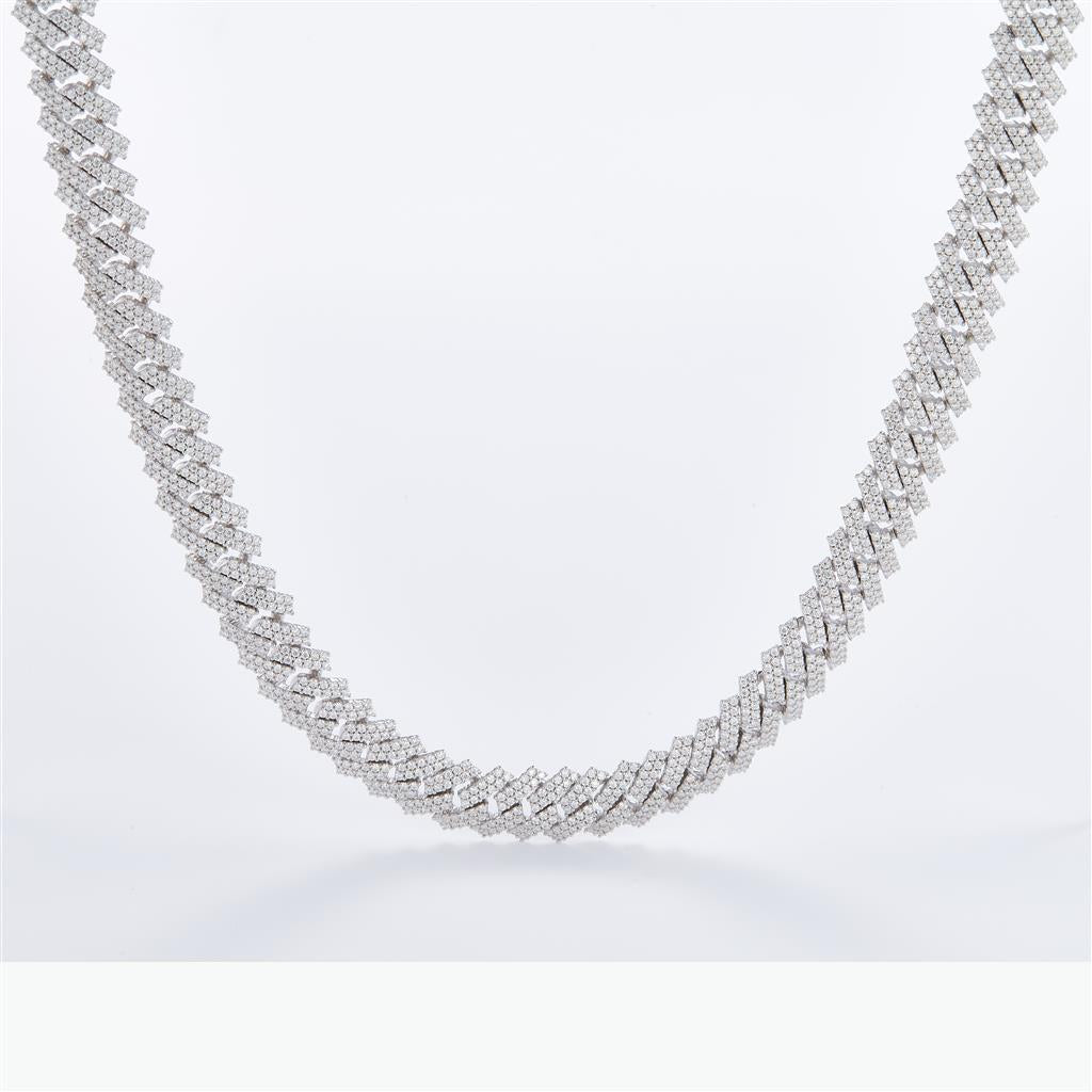 16.8 Ct. Moissanite Sterling Silver (White). Chain. (Unisex). 22 in Long. 10 mm Wide