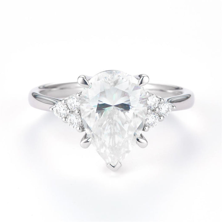 3.226 Ct. Moissanite Sterling Silver (White). Solitaire with Pear Shape Center Stone Ring. (Women). Size 7.5