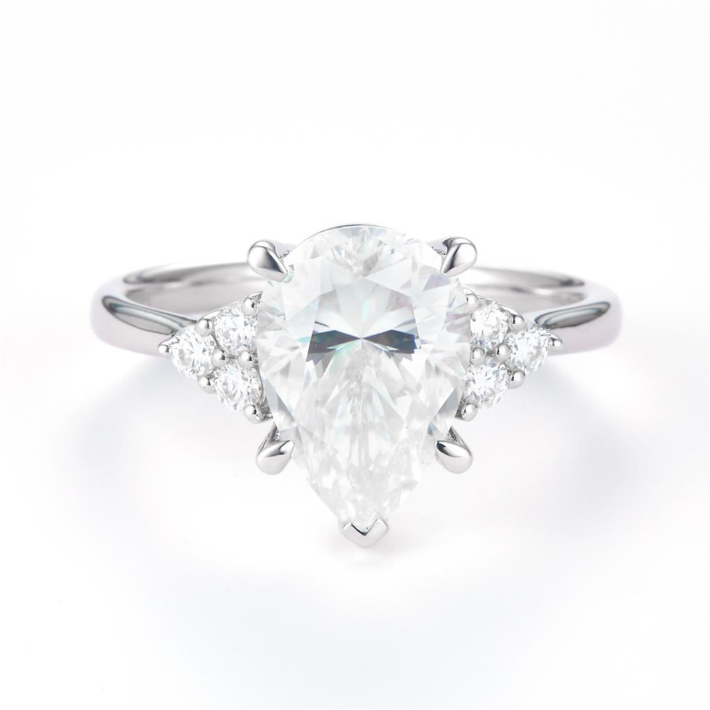 3.226 Ct. Moissanite Sterling Silver (White). Solitaire with Pear Shape Center Stone Ring. (Women). Size 7.5