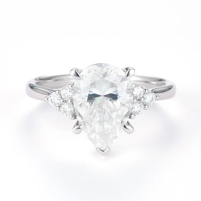 3.226 Ct. Moissanite Sterling Silver (White). Solitaire with Pear Shape Center Stone Ring. (Women). Size 7.5
