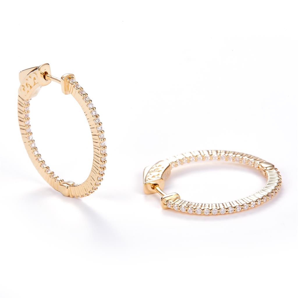 0.44 Ct. Moissanite 14 Kt Gold (Yellow). Hinged Hoop Earrings. (Women).