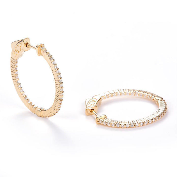 0.44 Ct. Moissanite 14 Kt Gold (Yellow). Hinged Hoop Earrings. (Women).