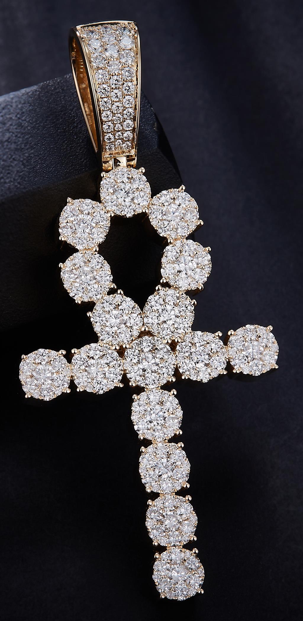 1.297 Ct. Diamond 14 Kt Gold (Yellow). Ankh Cross Big Pendant. (Unisex).
