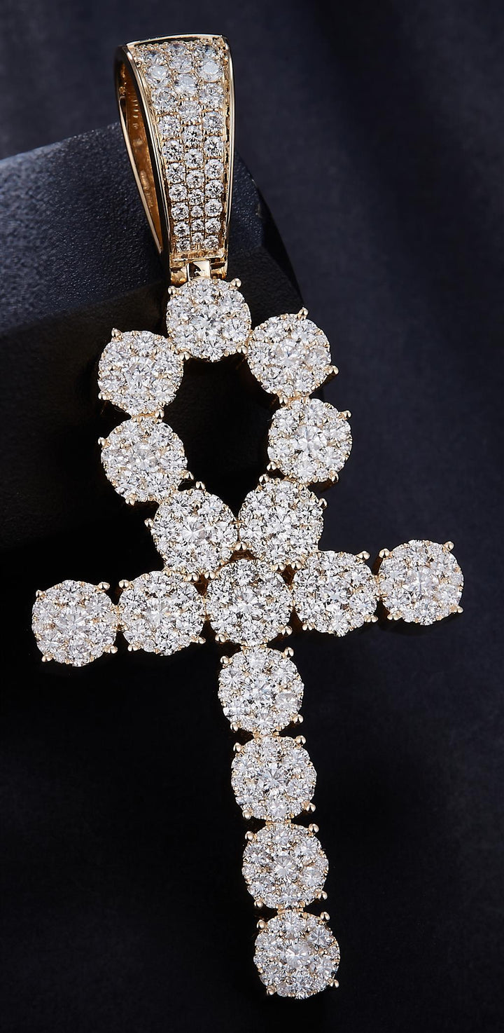 1.297 Ct. Diamond 14 Kt Gold (Yellow). Ankh Cross Big Pendant. (Unisex).