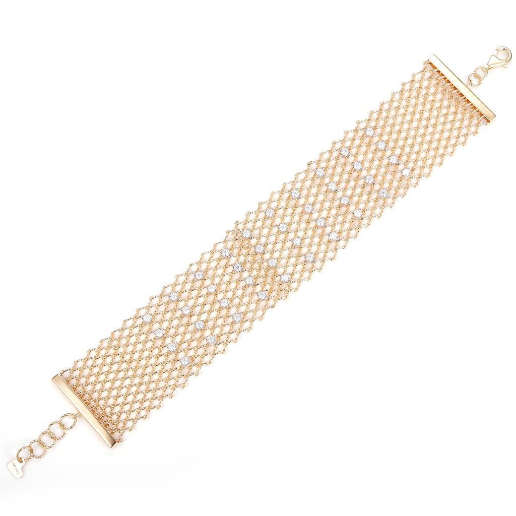 1.89 Ct. Moissanite 14 Kt Gold (Yellow). Designer Mesh Bracelet. (Women). 7 in Long. 26.8 mm Wide