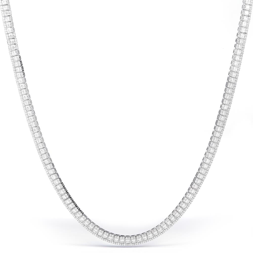 16.02 Ct. Moissanite Sterling Silver (White). Tennis with Round & Princess Cut Stones Chain. (Unisex). 18 in Long. 5 mm Wide