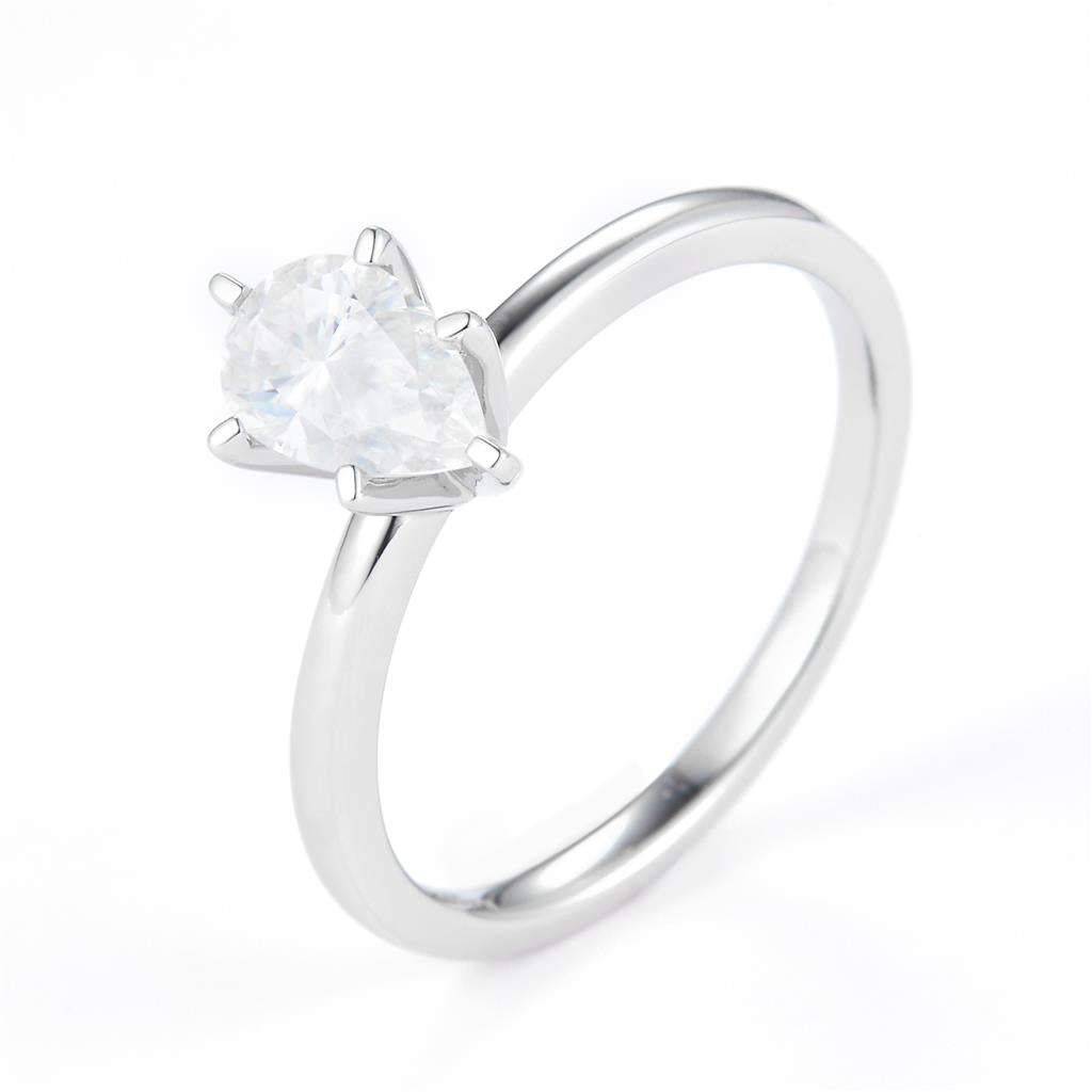 0.792 Ct. Moissanite Sterling Silver (White). Solitaire with Pear Cut Center Stone Ring. (Women). Size 7.5