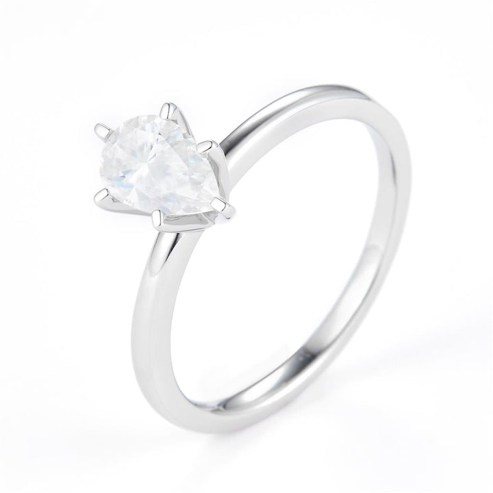 0.792 Ct. Moissanite Sterling Silver (White). Solitaire with Pear Cut Center Stone Ring. (Women). Size 7.5