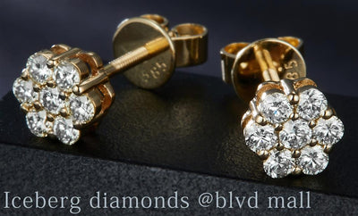 0.495 Ct. Diamond 14 Kt Gold (Yellow). Flower Style Studs Earrings. (Unisex).