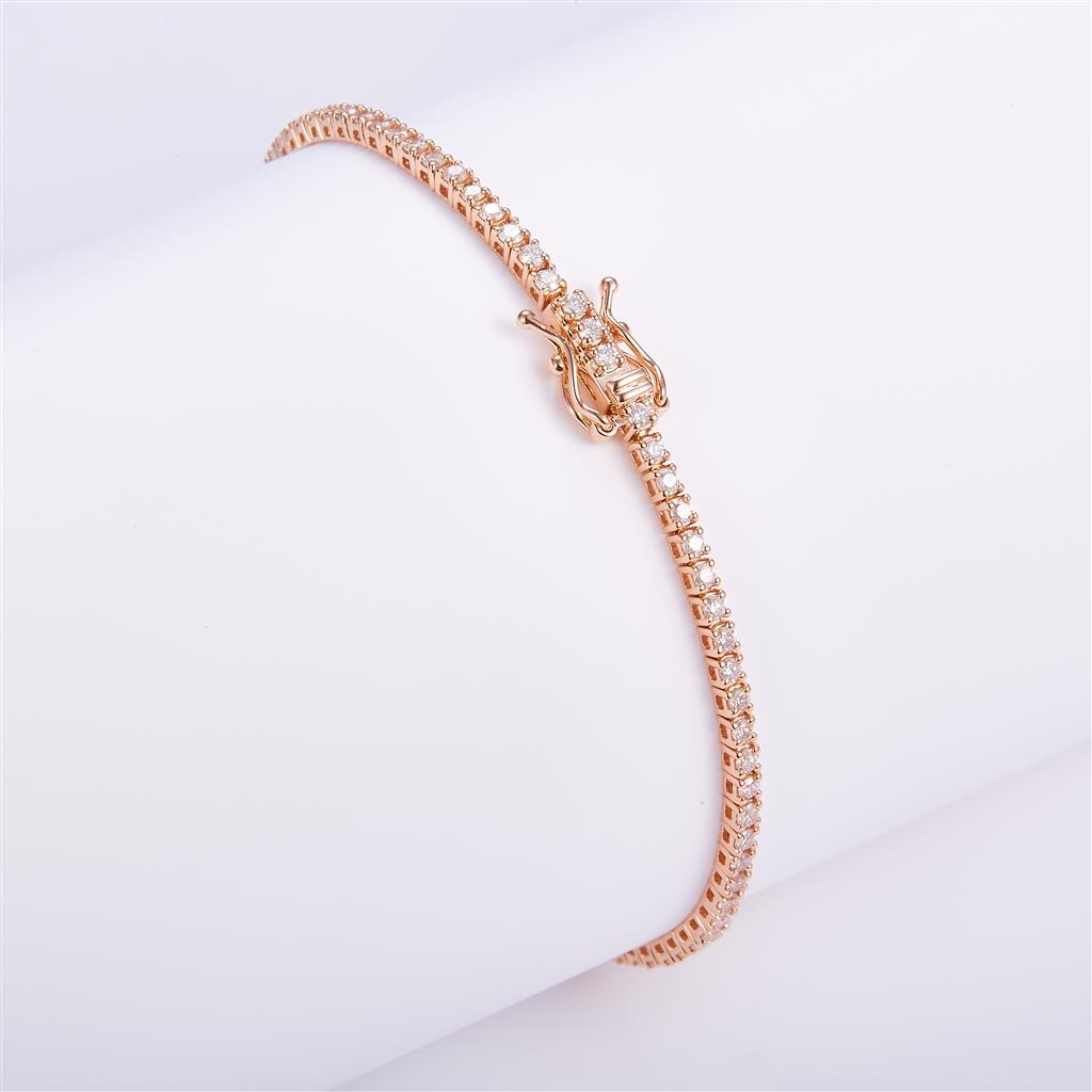 1.502 Ct. Diamond 14 Kt Gold (Rosé). Tennis Bracelet. (Unisex). 7 in Long. 1.6 mm Wide